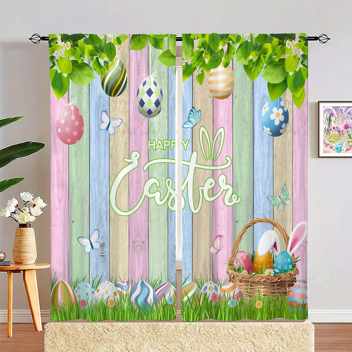 

2 шт./комплект, Пасхальный сельский кролик пара напечатаны полупрозрачные шторы, гостиная игровая комната спальня многосценный полиэстер W50 X H130(CM)X2Pcs&Grommet Top