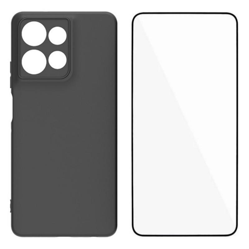 

Для Motorola Moto G Power (2025) Чохол TPU WANLONFENG серії MS Матова задня кришка із загартованим склом Black