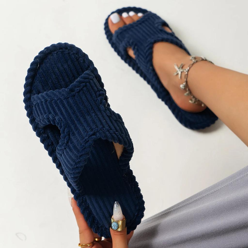 Fashion 2024 Women New Fashion Slippers Indoor and Home Couples with Striped Open Toe Slippers Minimalist Comfortable Slides Women