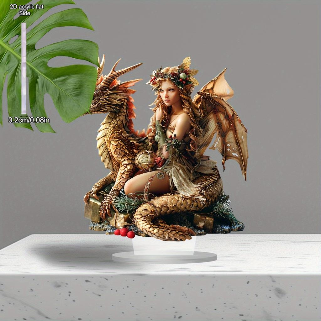 2D Flat, Magic Dragon and Elves Desktop Decoration, with Base, Suitable for wall decoration, porch, room, villa, accents Home, Hallway, or Workplace -