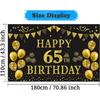 Trgowaul 65th Birthday Backdrop Gold and Black 5.9 X 3.6 Fts Happy Birthday Party Decorations Banner for Women Men Photography Supplies Background