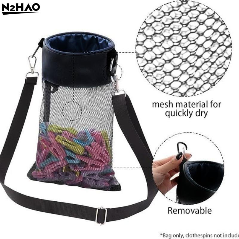 1pc Clothespin Storage Bag Hanging Grid Clothespin Storage Bag Outdoor Drawstring Clothespin Organization Bag Household Supplies