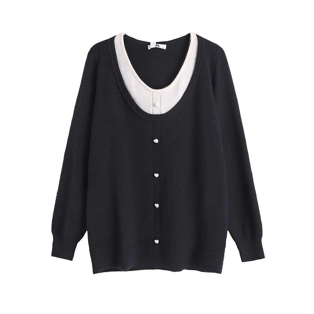 

Plus Size Sweet Patchwork Knitwear for Women - Spring/Autumn, 130-320 Jin, Age-Reducing Two-Piece Top 2XL (130-160 jin)