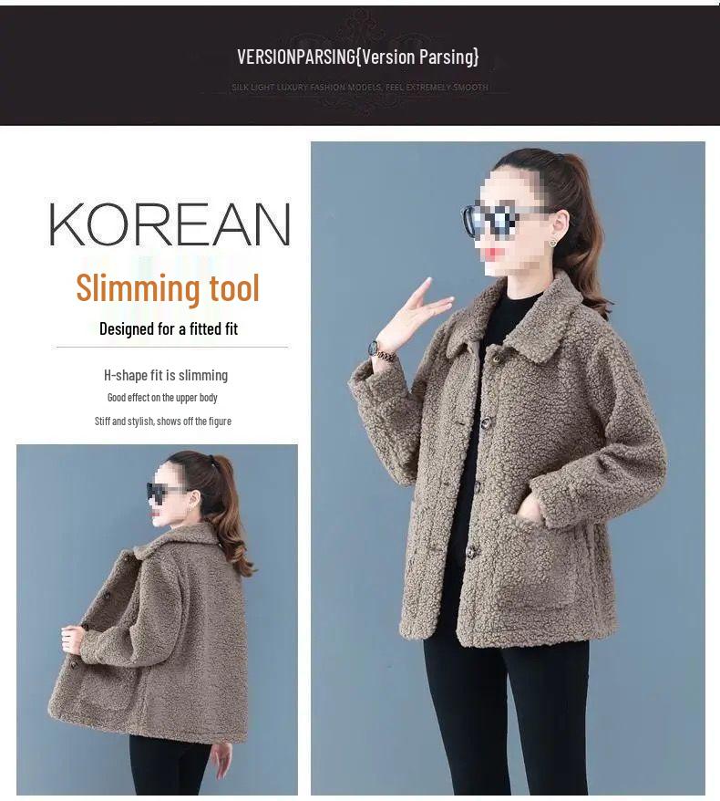 Damen Plus Size Lammwoll-Fleecejacke - Frühling/Herbst Lockerer Sitz Pelzoberteil