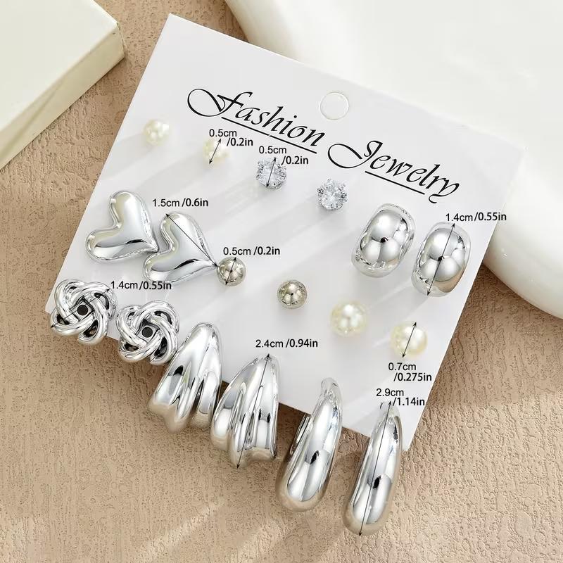 18pcs Minimalist Irregular Twist Heart  Earrings Set for Women Fashion Boho Zircon Studs Dating Vacation Daily Jewelry Gift