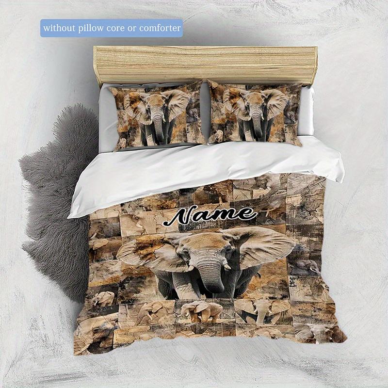 Retroelephantstyle Customize Your Name Duvet Coversoftbedding Set For Bedroom Guest Room And Dorm Decoration Threepiece Set Includes 1 Duvet Cover 2