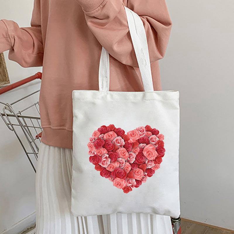 Women Kawaii Canvas Shoulder Bag Cartoon Print Ladies Shopping Bags Simple Grocery Handbags Tote Books Backpack School Bags