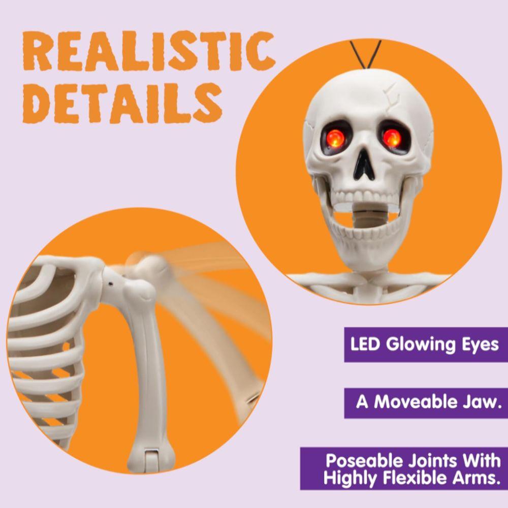 Movable Joints Halloween Skeleton Glowing Eyes Scary Sound Posable Skeleton Adjust Joints Simulation Decoration Skeleton