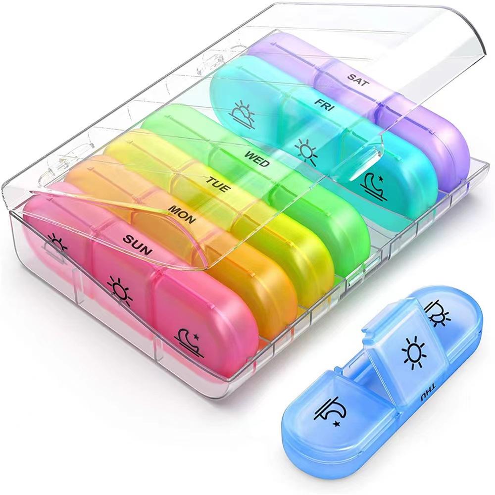 4 Colors Pill Box 7 days Organizer 21 grids 3 Times One Day Portable Travel Large Compartments for Vitamins Medicine Fish Oils