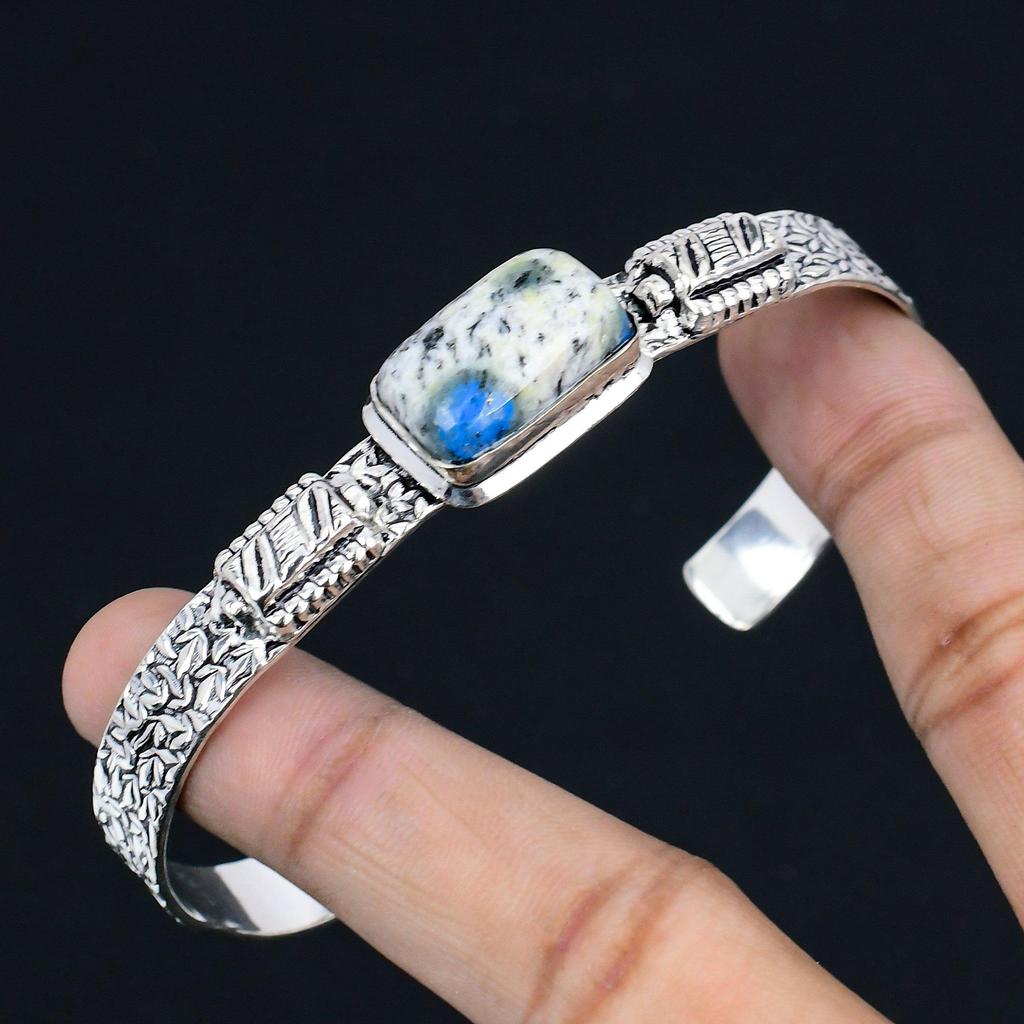 Daughters Day Deal Sterling Silver Radiant K2 Jasper Stone Wife Bangle Jewelry
