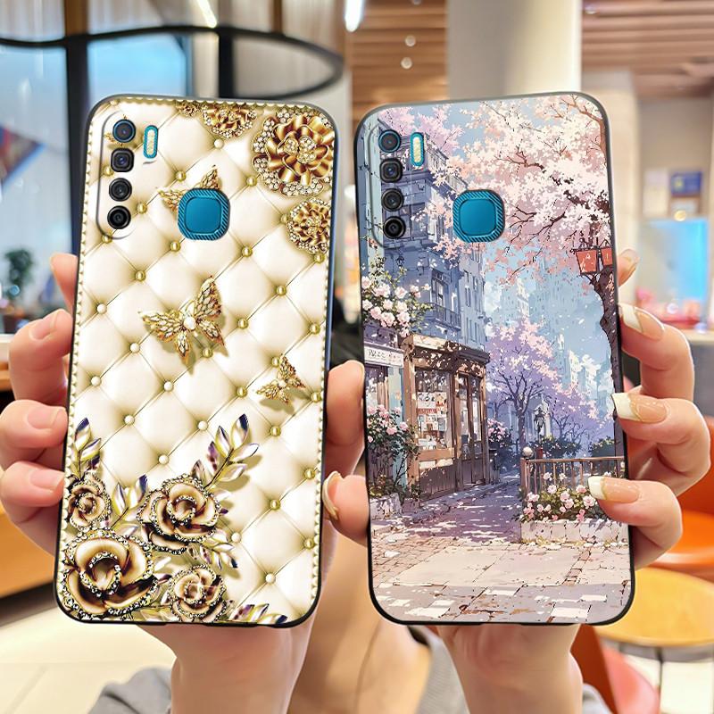 Handyhülle Für Infinix S5/S5 lite/X652/Camon 12 Air/CC6 Schwarz Niedliche Cartoons Bemalte Hülle Stoßdämpfer Weiche Stoßfeste Schwarze Hülle