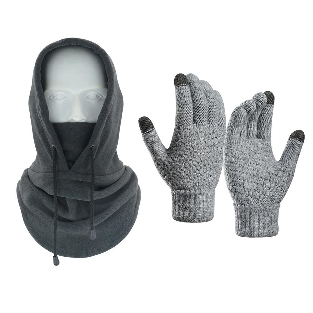Winter Warm Set Hat and Gloves Winter Accessories Balaclava Cap Men s Sports Touchscreen Faux Cashmere Gloves Cold Weather Gear серый