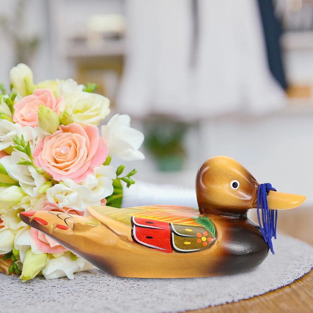 VOSAREA 2 Stück Holz-Mandarinen-Ornament Handgeschnitzte Figuren Miniatur Liebesvogel Dekor Kunstskulptur Hochzeit Sammlerstück Dekor