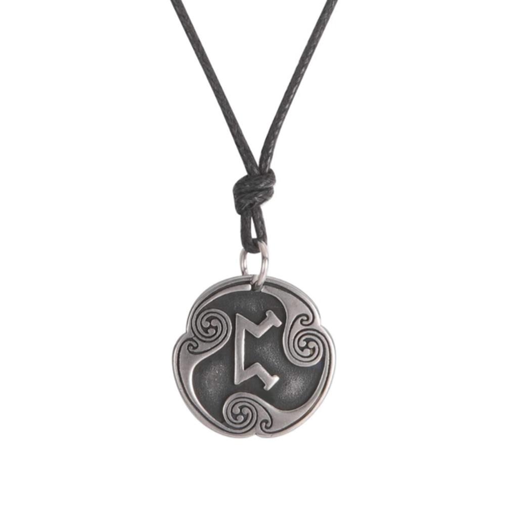 Retro Mysterious Runes Necklace Viking Jewelry Rope Chain Adjustable Necklaces Stainless Steel Pendant Amulet Jewelry