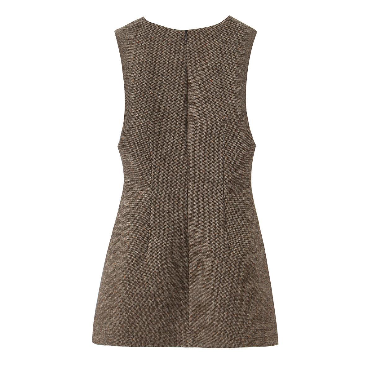 

Autumn Wool Sleeveless Dress - European & American Style 9869625 XS хакі