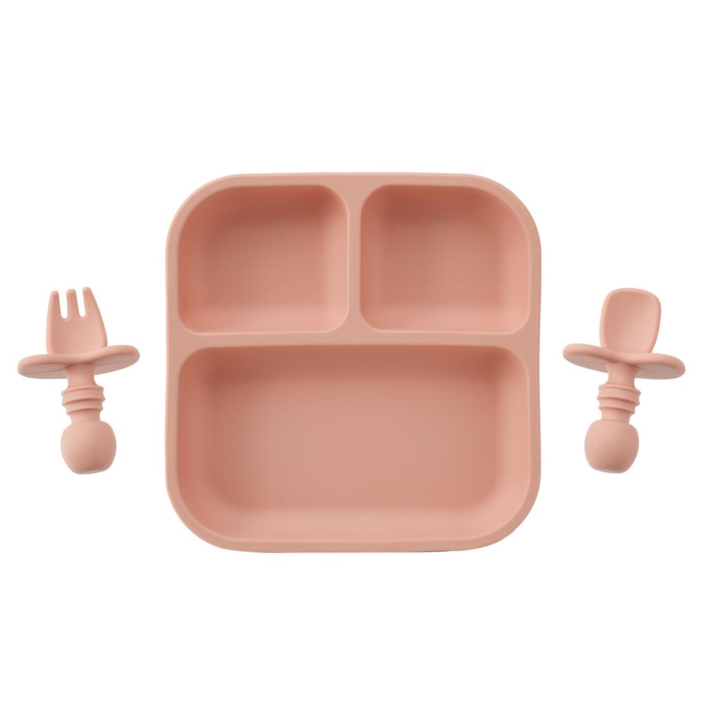 Color Kids 3PC BPA-Free Silicone Baby Feeding Set Sucker Dishes Plates Training Fork Spoon Weaning Tableware Kids Christmas Gift