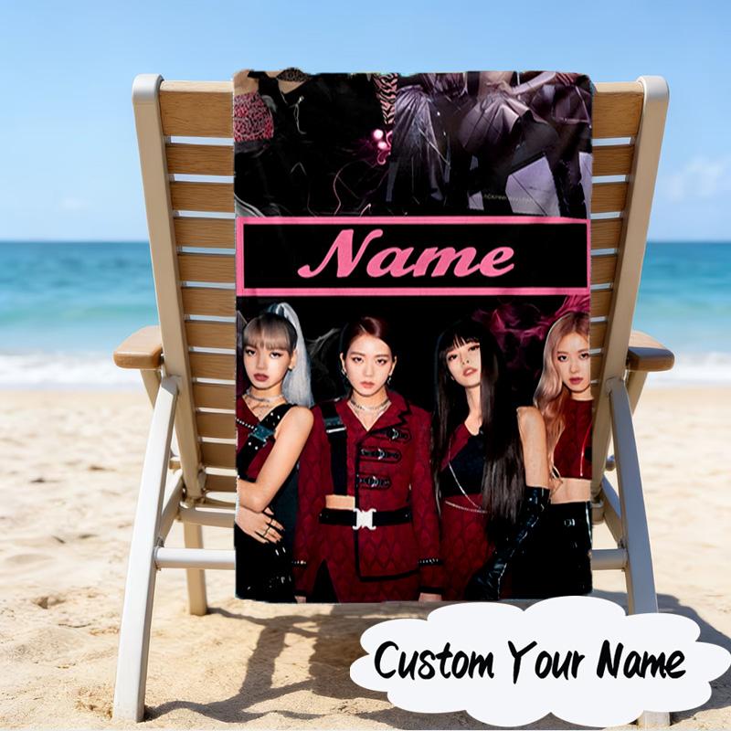 Custom Name Kpop Group Portrait Microfiber Beach Towel Super Soft & Absorbent for Bath, Beach, Travel Bath Time Accessory, Fan gifts