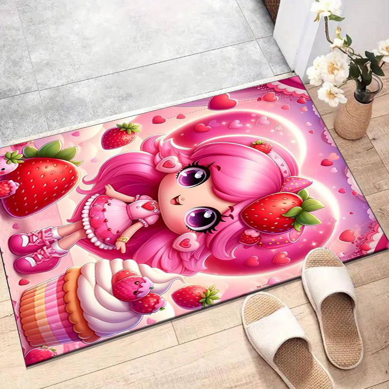 Strawberry Polyester Carpet, Soft Indoor Mat for Office Chair, Living Room, Computer Desk - Decorative Home Office Rug Design