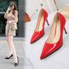 Large Size High Heels Women's Pointed Toe Thin Heel Black Work Commute Single Shoes PU Leather Blue Red Wedding Shoes