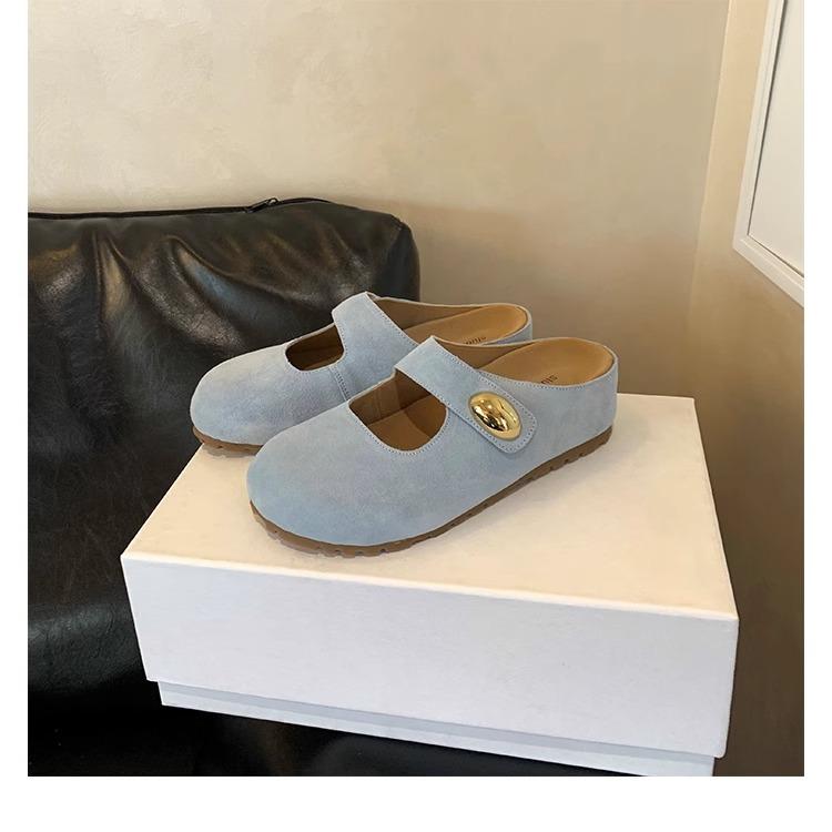 

Grape mother summer new models increased by 5cm~ small golden bean round head soft cute Mary Jane thick bottom half slippers women 40