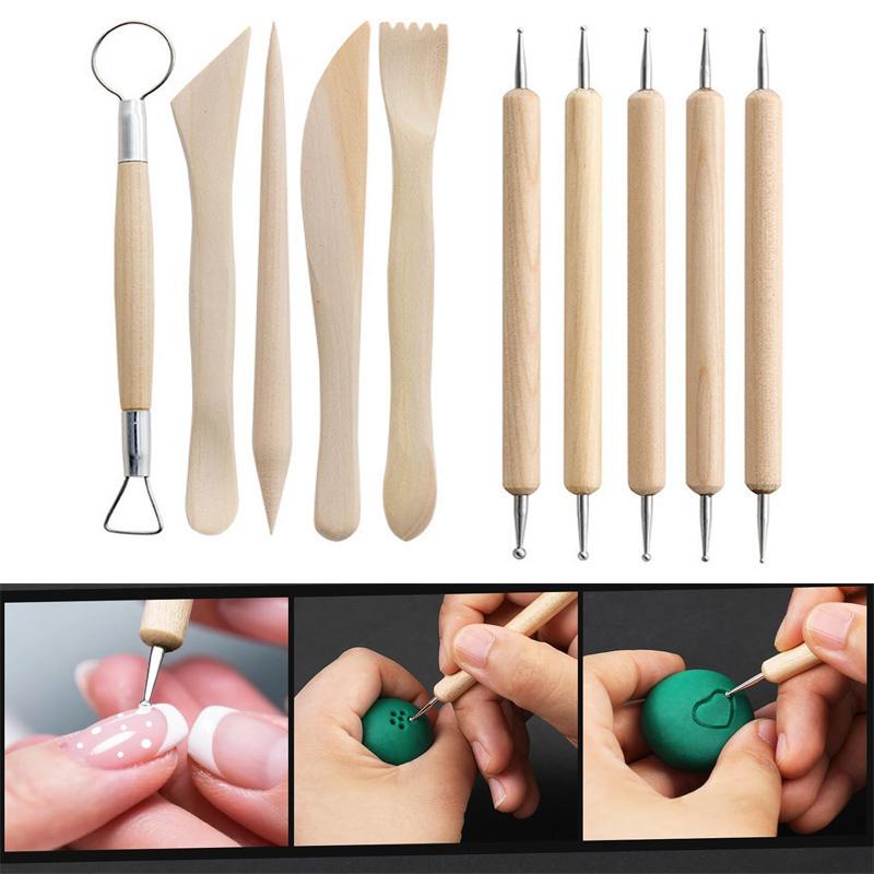 10Pcs Pottery Clay Sculpting Modeling Tool Set Double-Sided Clay Sculpture Tool Set Wooden Modeling Clay Sculpting Tools Kit