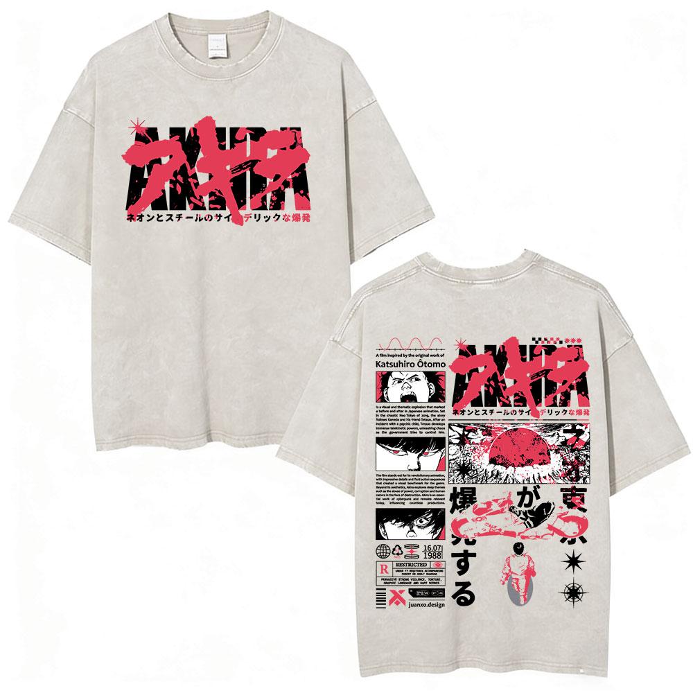 Anime Akira Vintage Washed T Shirts 90s Japanese Manga Shotaro Kaneda Tshirt Men Women Clothing Oversized Tshirts Streetwear