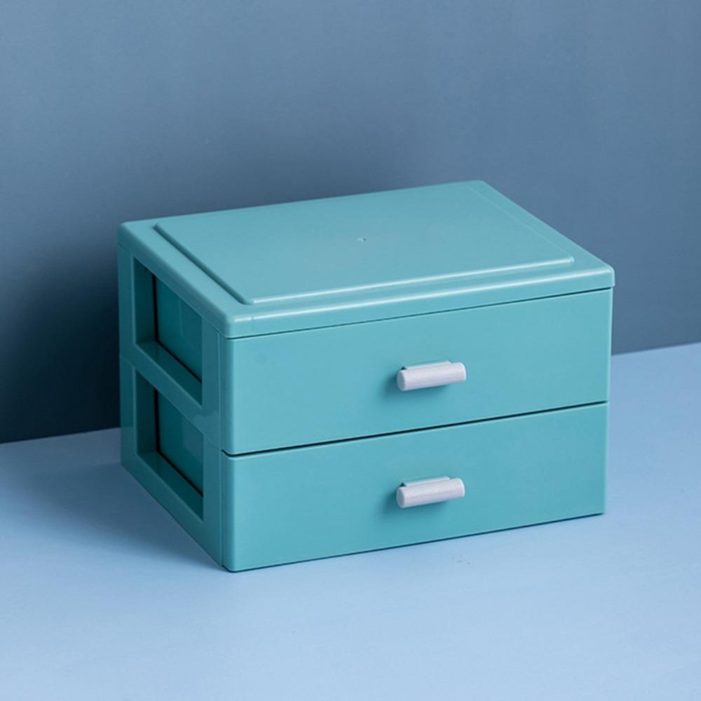 

Красочная коробка с ручкой, многослойное хранение косметики, милая коробка для мелочей, дом, офис Blue-2 Layer