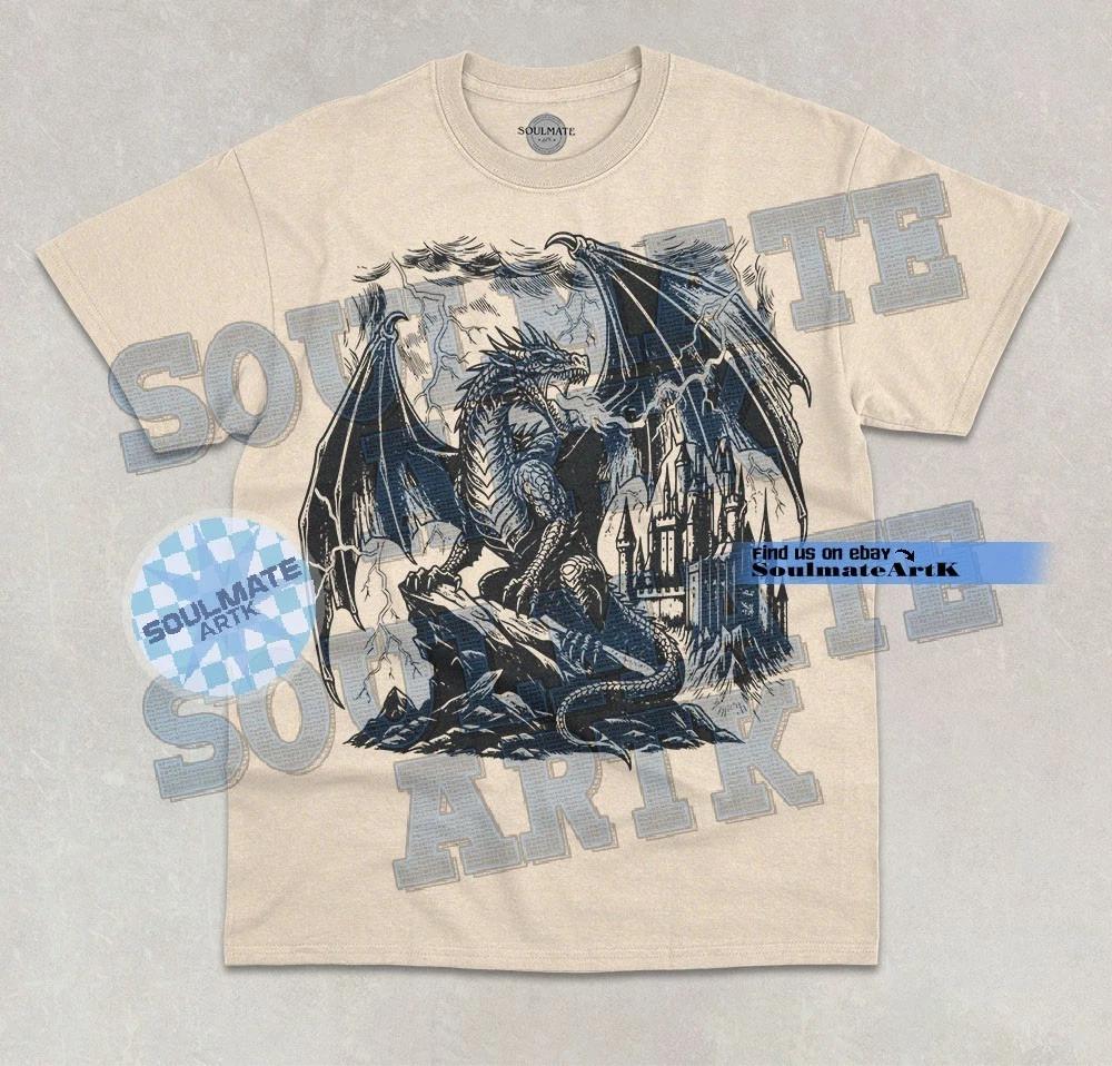 Mystical Dragon T-Shirt Funny Dragon Medieval Castle Graphic Unisex Shirt 4XL