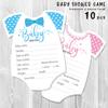 American & European Gender Reveal Party Game Cards for Baby Showers & Birthdays