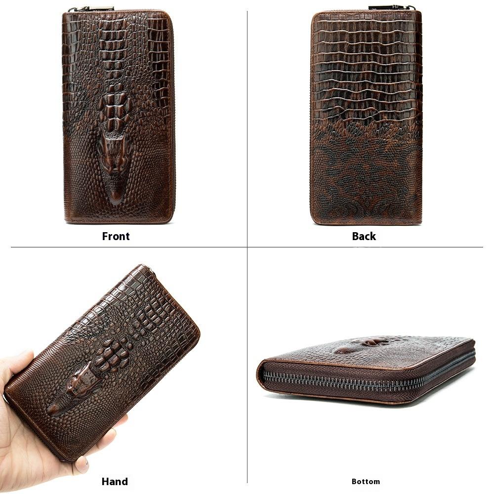 Long Wallet, Leather Alligator Pattern Business Multi-card Clutch Bag First Layer Cowhide Wallet Male