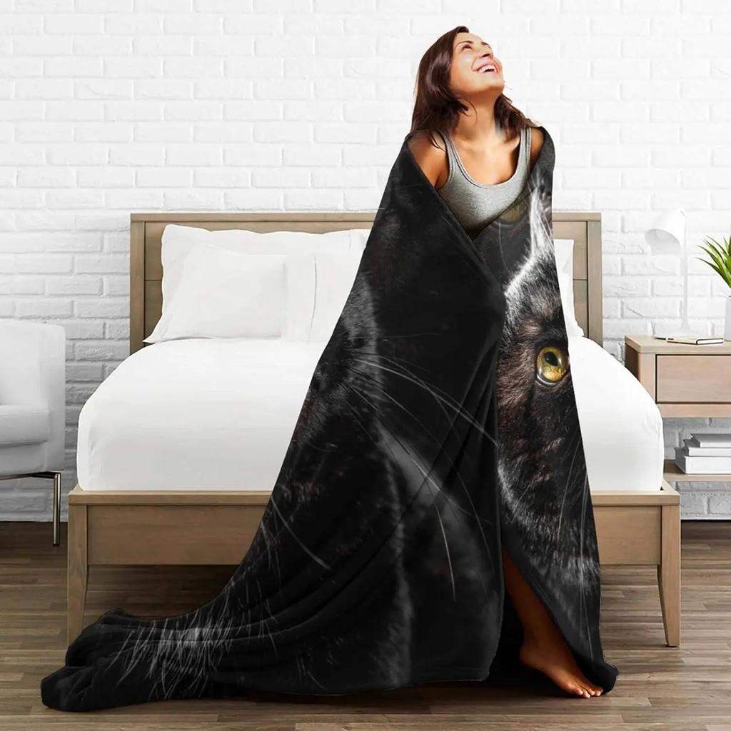 Black Cat Throw Blanket Soft Cozy Plush Warm Fleece Blanket for Sofa Couch Bed