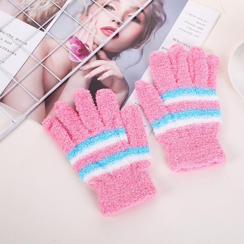 Warme verdickte gestreifte Strick-Damenfünffinger-Halbkanten-Samt-Frostschutz- und Kälteschutz-Outdoor-Handschuhe für Herbst und Winter