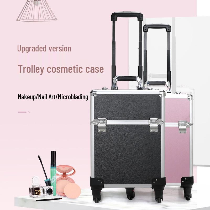 Professional Makeup Artist Trolley Case: Large Capacity Storage with Lock for Makeup, Nail, and Tattoo Tools.