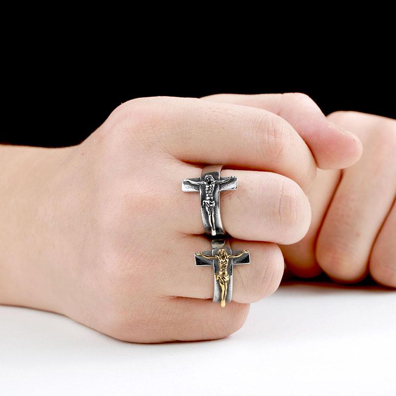 Beier Neue Mode 316L Edelstahl Jesus Kreuz Ring Hohe Qualität Religiöser Herrenring Punk Stil Mode Geschenk LLBR8-134R