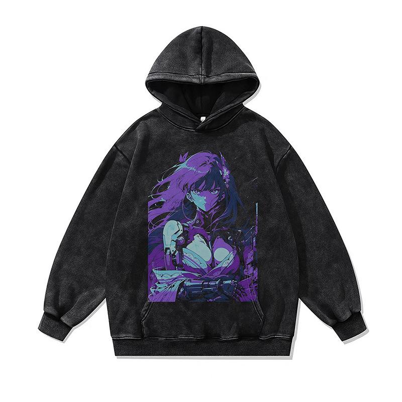 American Retro Cartoon Direct Injection Printing Hoodie Men And Women Autumn And Winter Oversize Washed Hooded Sweater