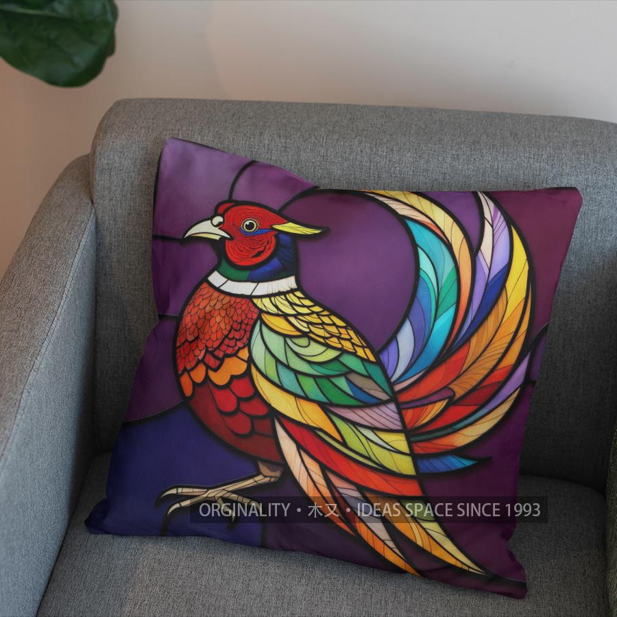 2D Colorful Stained Glass Peacock Pattern Pillow Cover Pattern Cushion Cover Suitable For Sofa Bedroom Car Pillow Cover