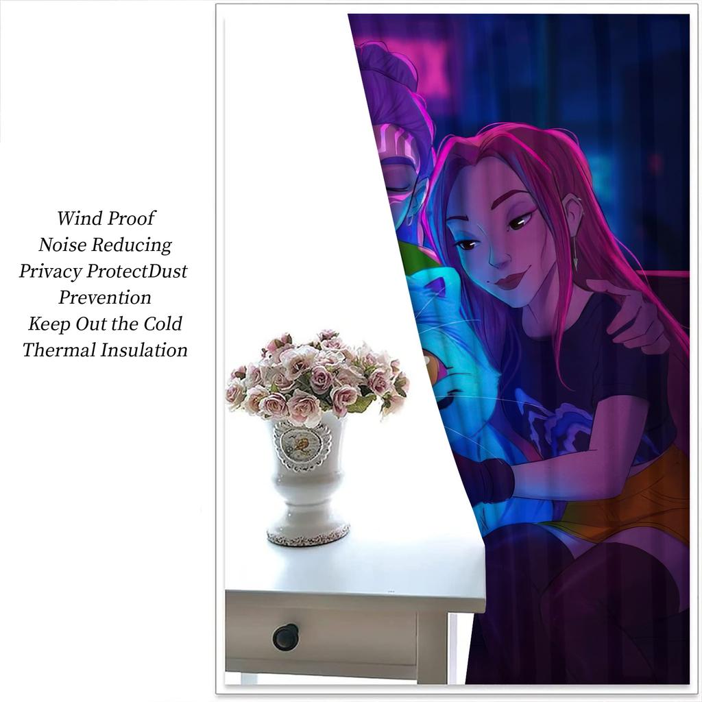 2Pcs K-Pop Demon Hunters Hot Anime Girl Team Printed Blackout Curtains Perfect For Bedroom Living Room Fashion Decorative
