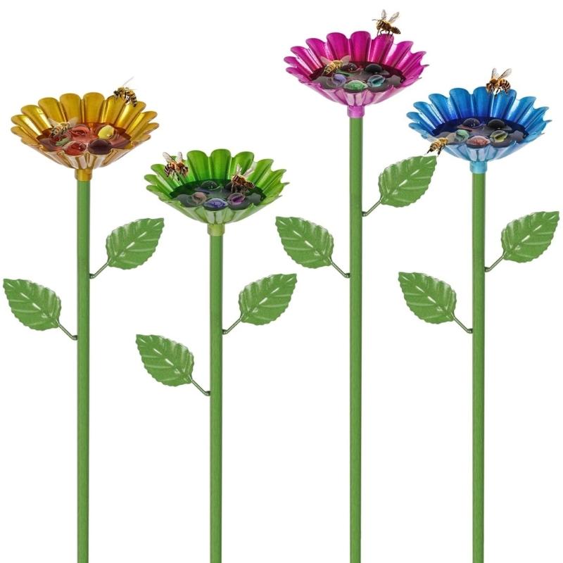 

Outdoor Bird Bath Bowl with Bird Ornament for Garden Decors Sturdy Metal Construction Stable Prongs Base 1