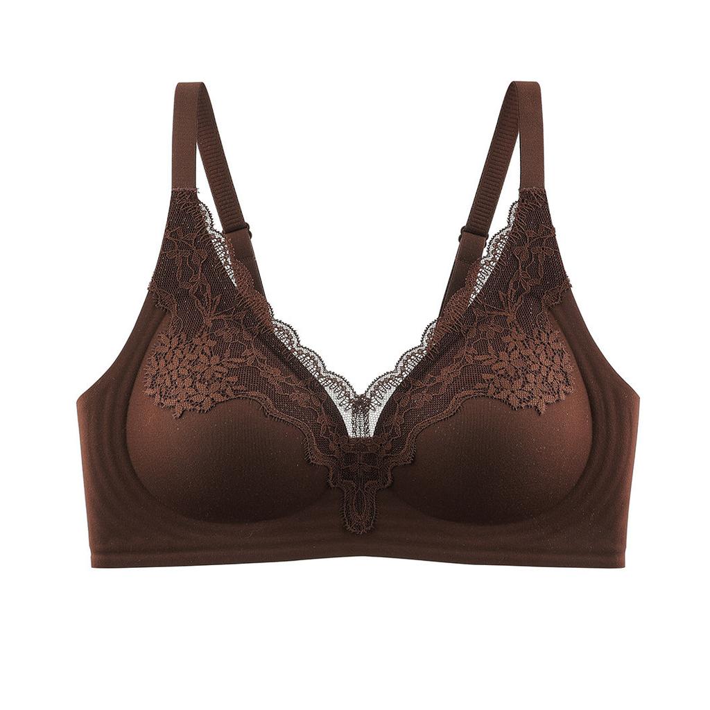 Light luxury deep V lace splicing nude jelly strip soft support close breast thin cup underwear women's seamless bra