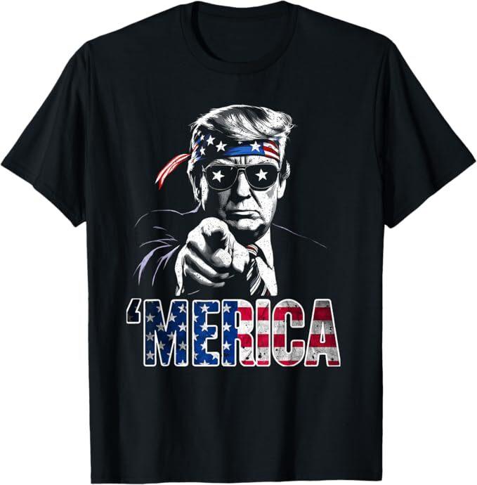 Happy 4th Of July MERICA TRUMP American Flag USA T-Shirt