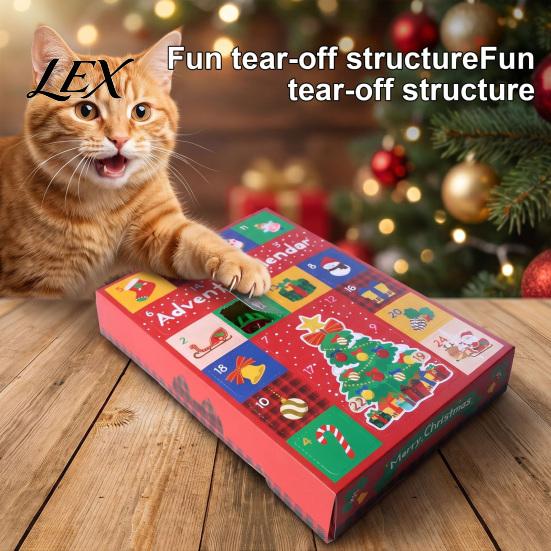 Cat Scratching Biting Toys Toy Advent Calendar, 24 Day Christmas Countdown, Includes Jingle Balls, Springs, Holiday Gifts for Cats Plush Mice, Festive