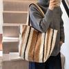 Striped Plush Bag for Women In Winter New Trendy Fashion College Style Tote Bag Casual Large Capacity Woolen Bag