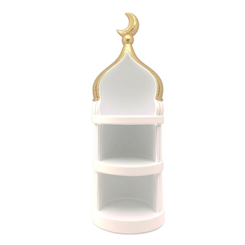 Gold and White Mosque Tower Model Desktop Ornament,Ramadans Eid Home Decors Decorative Ornament for Table Bookshelf