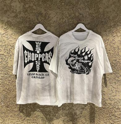 Summer New West Coast Choppers American High Street Print Short Sleeve Men's and Women's Loose Vatage Style Old Unseix T-Shirt