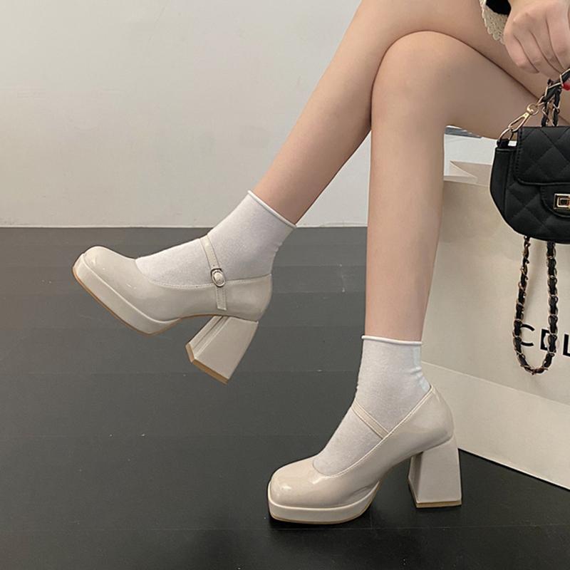 Lucyever Patent Leather High Heels Mary Jane Shoes for Women Spring New Chunky Platform Pumps Woman Punk Thick Heel Lolita Shoes