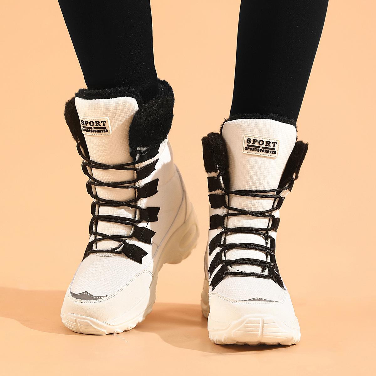 Women s Winter Fleece-Lined Thermal Snow Boots High-Top Cotton Boots Lightweight Short Boots 36