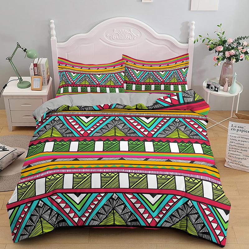 Geometric Bedding Set Bohemian Style Microfiber Abstract Pattern Print Duvet Cover With Pillowcases Teens Adults Bedroom Decor