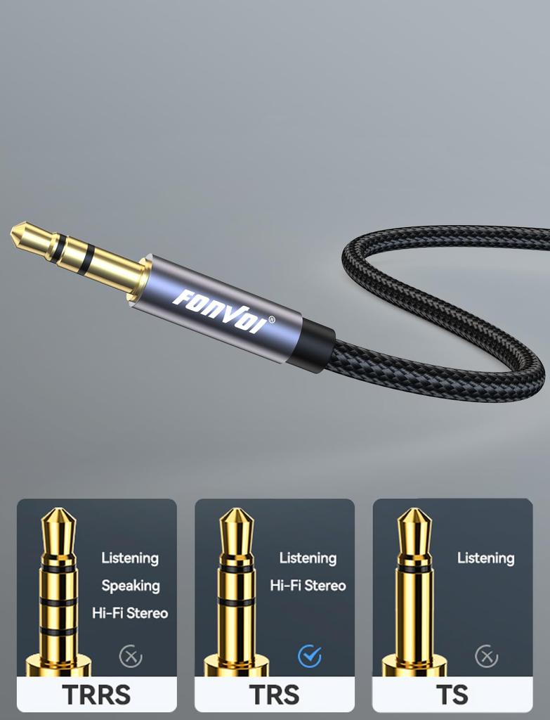 FONVOi Audio Earphone Extension 6M Nylon Braided 24K Gold Plated Compatible with and Speakers 3.5mm Cable, Cord, + + Multi-Shielding Hi-Fi