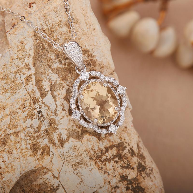 Natural Opal Amethyst Citrine Topaz Pendant Necklace Women'S Set S925 Sterling Silver Colored Jewelry