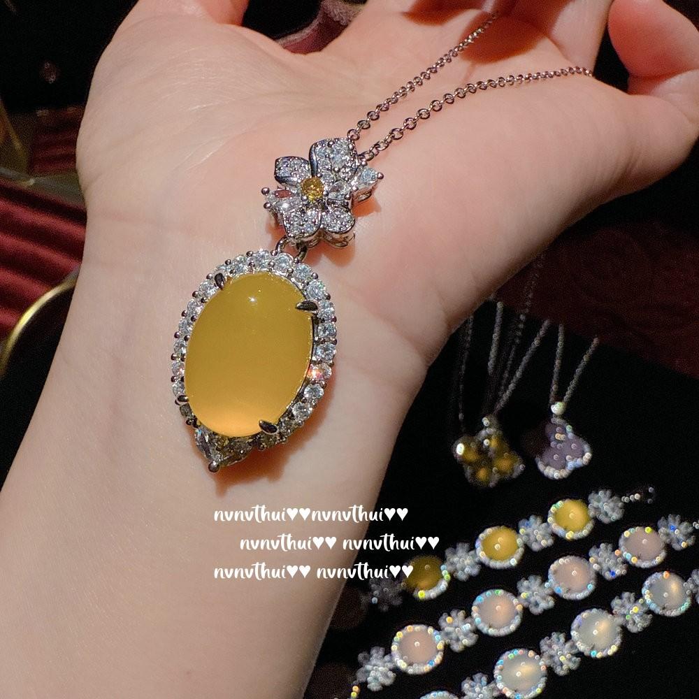 Schmuck Aurora Brasilianischer Eiklar-Chalcedon Blume Gott Edelstein Armband, Neuer Chinesischer Stil, Hühnöl-Chalcedon Halsketten-Set